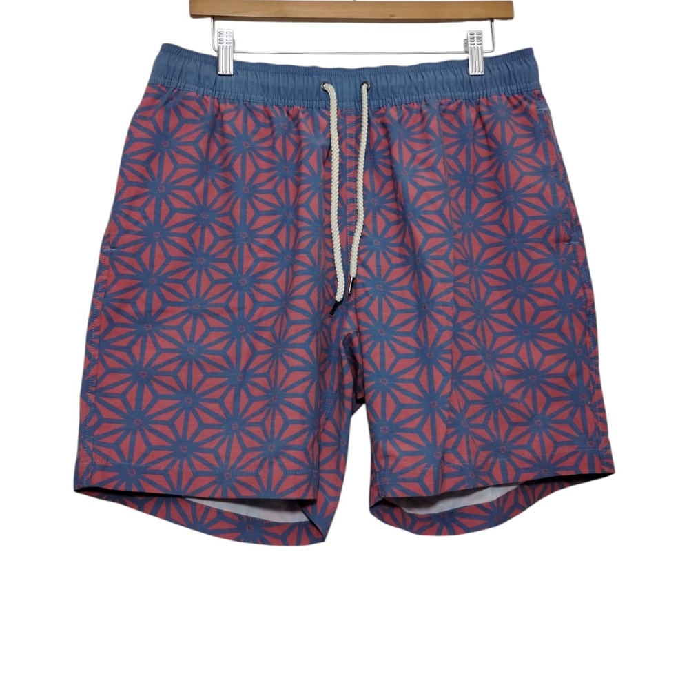 Faherty Mens XL Beacon Swim Trunks Geometric Beach Vacation Lined